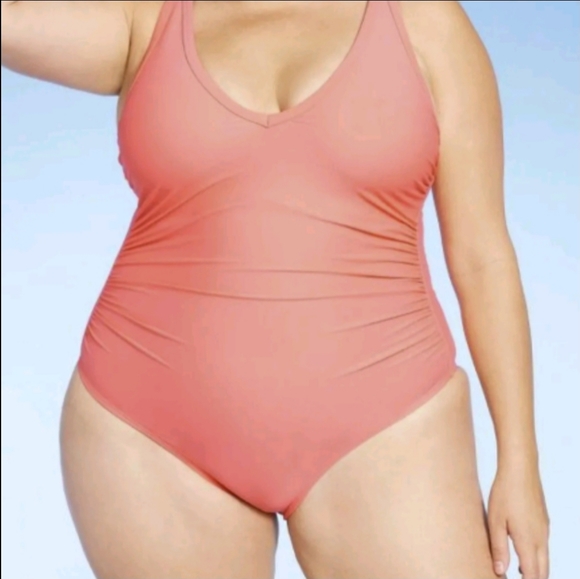 Kona Sol V-Neck Swimsuit PEACH 238216701 Size 20W - Picture 2 of 14